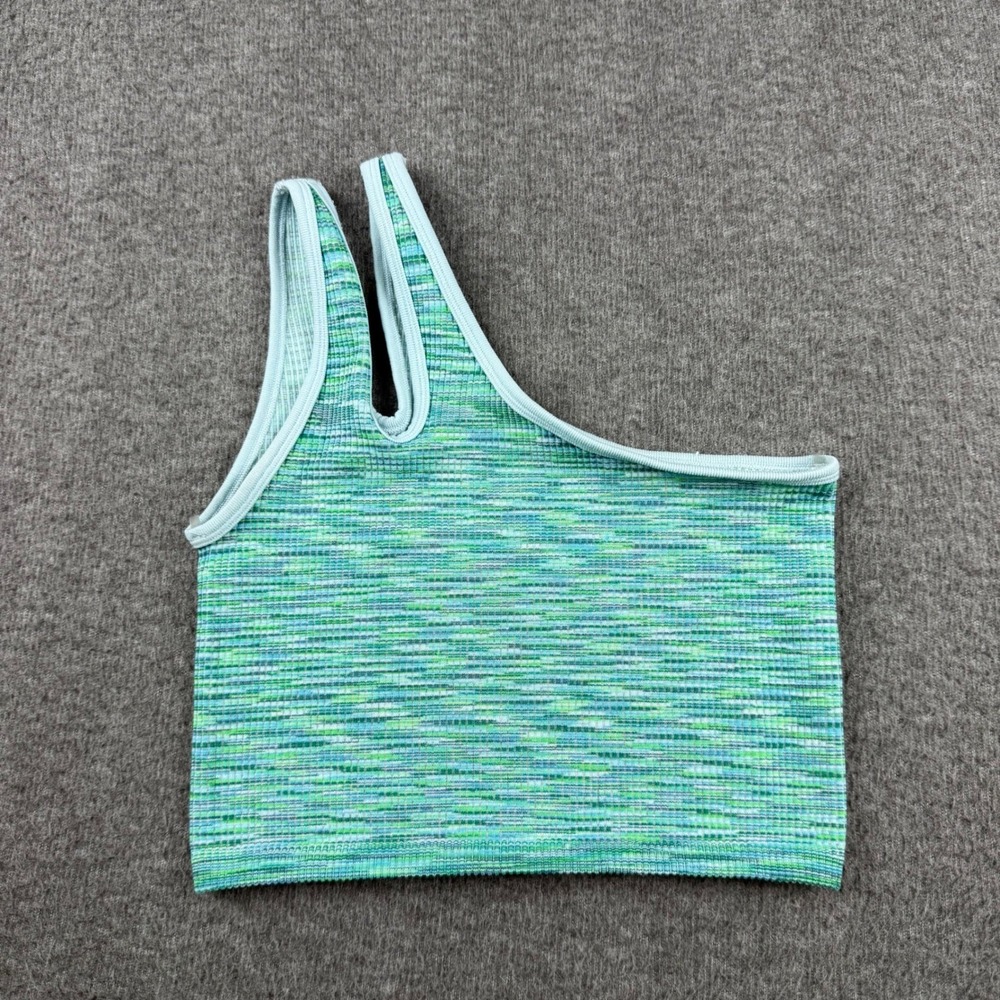 OFFLINE by Aerie Recharge One Shoulder Sports Bra Green Space Dye XS